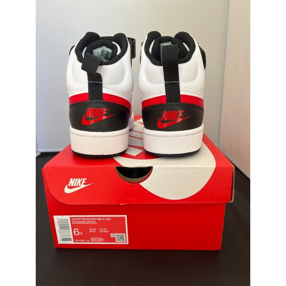 Nike Court Borough Mid 2 Big Kids White Black & Red Sneakers Size 6Y CD7782-110 - Picture 6 of 6